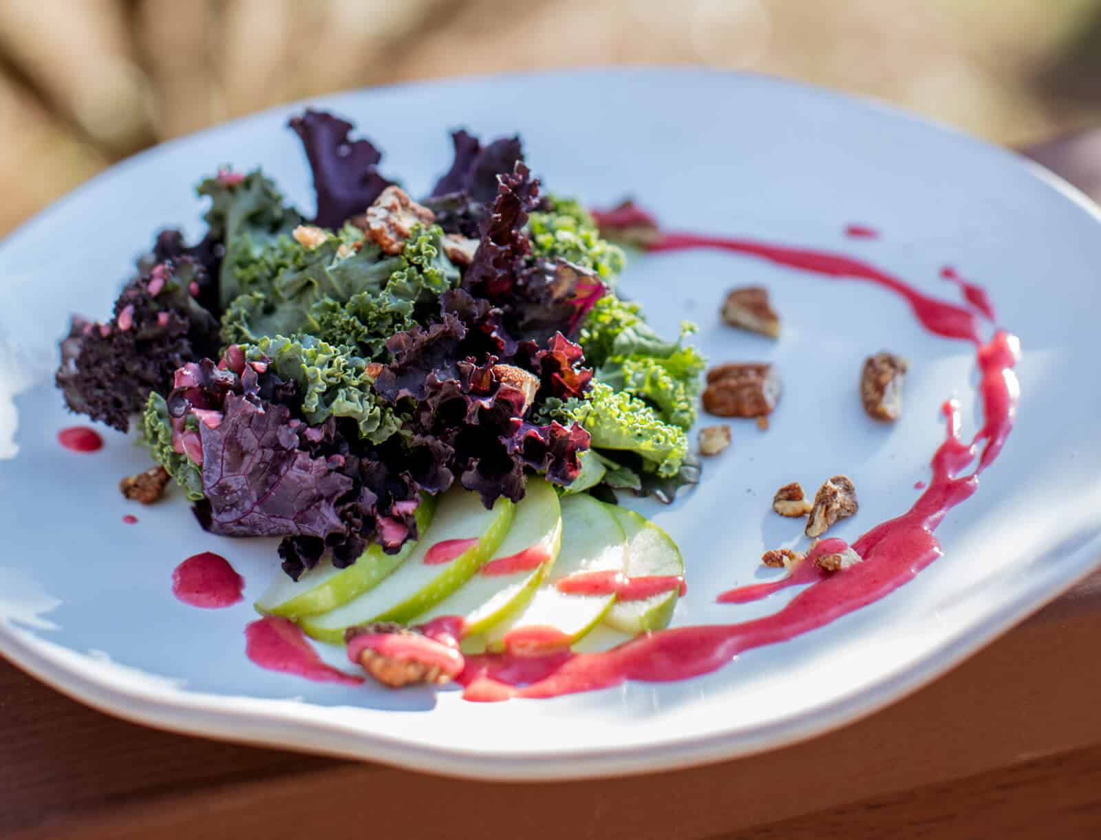 Kale Salad with Apples, Candied Pecans, and Cranberry Vinaigrette | Skyterra at Home